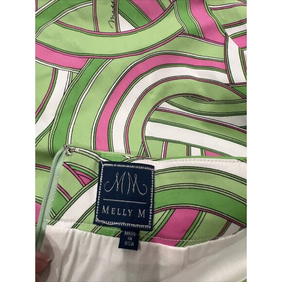 Melly M Green & Pink Swirl Print Mini Skirt Size M Cotton Blend - Picture 4 of 6